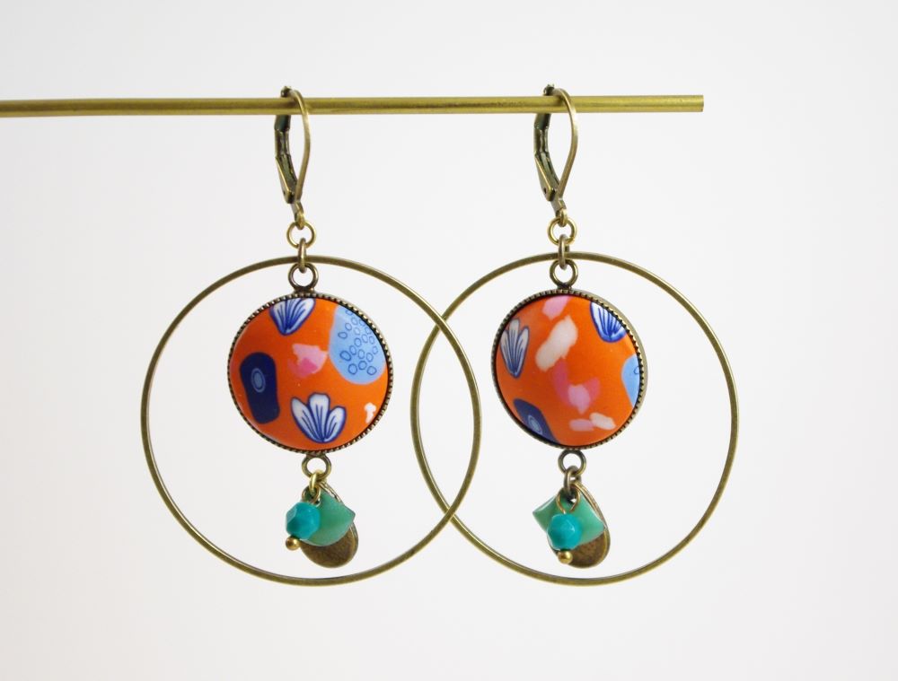 grosses boucles d oreilles pendantes originales vert d'eau symphonie