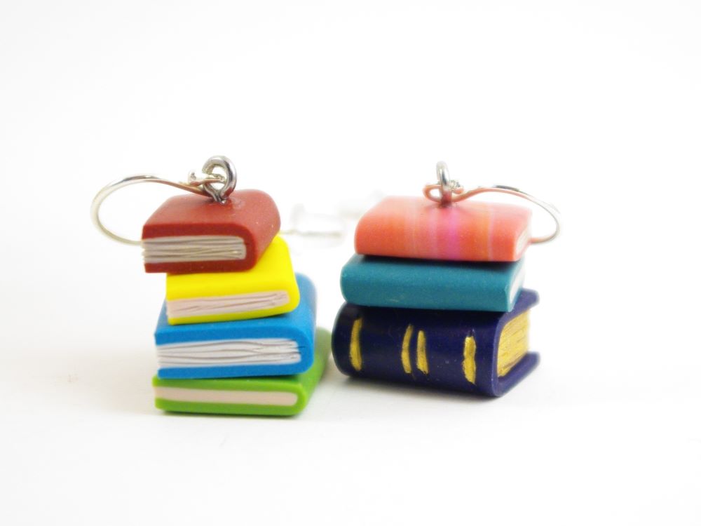 Boucles d'oreilles livres miniatures bleu vert